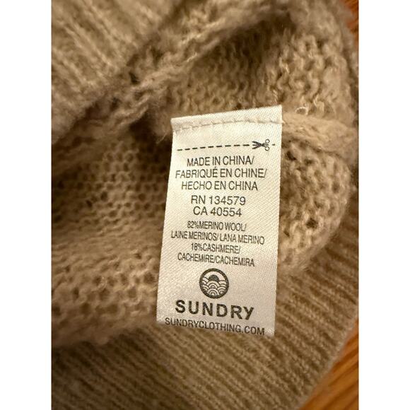 Sundry Cashmere Wool Stripe Knit Sweater – Lightweight Neutral Pullover, Sz1 (S) - Picture 5 of 6